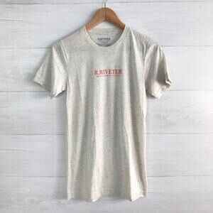 R. Riveter - Gray heather short sleeve orange wording tee shirt, XS